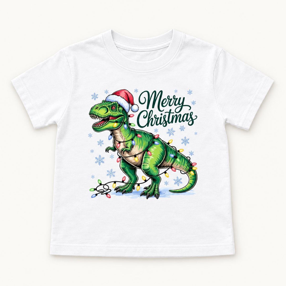 Merry Christmas Dinosaur — garment mockup or size chart