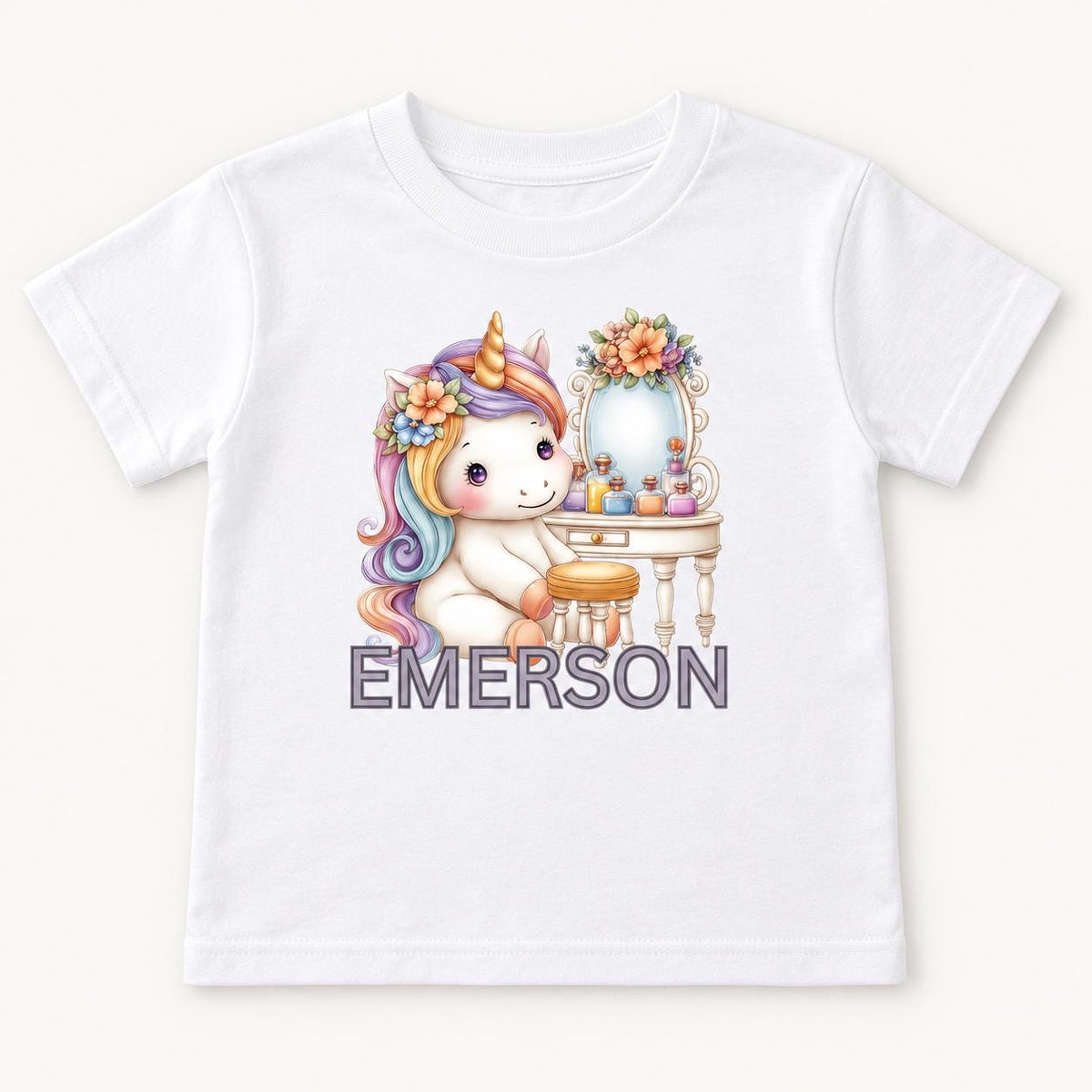Personalized Unicorn Vanity — garment mockup or size chart