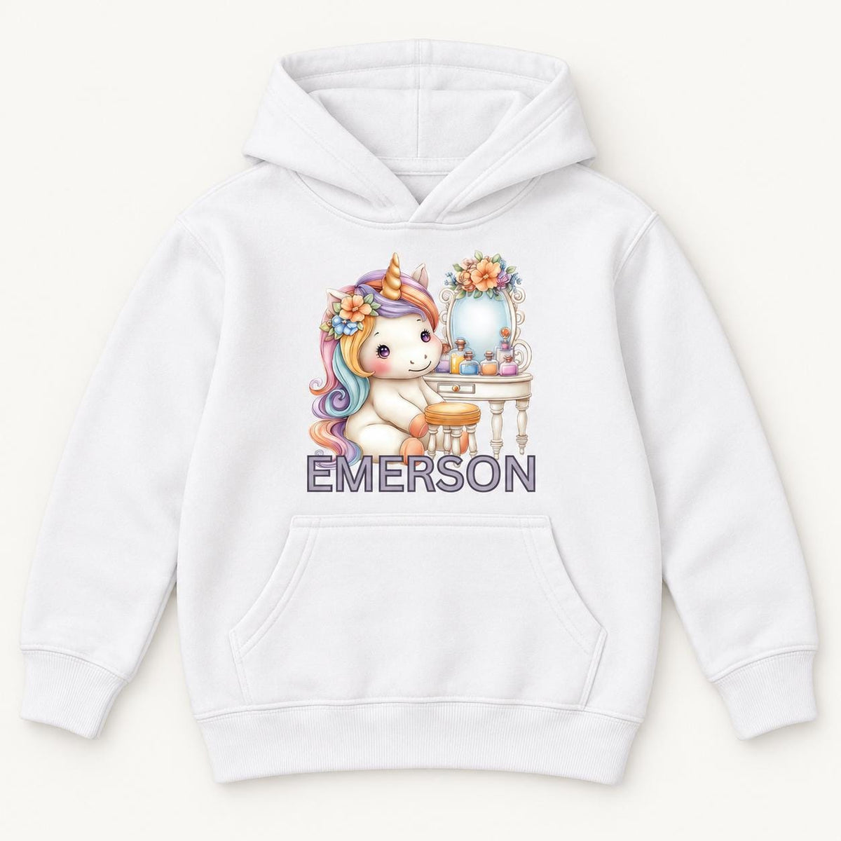 Personalized Unicorn Vanity — garment mockup or size chart