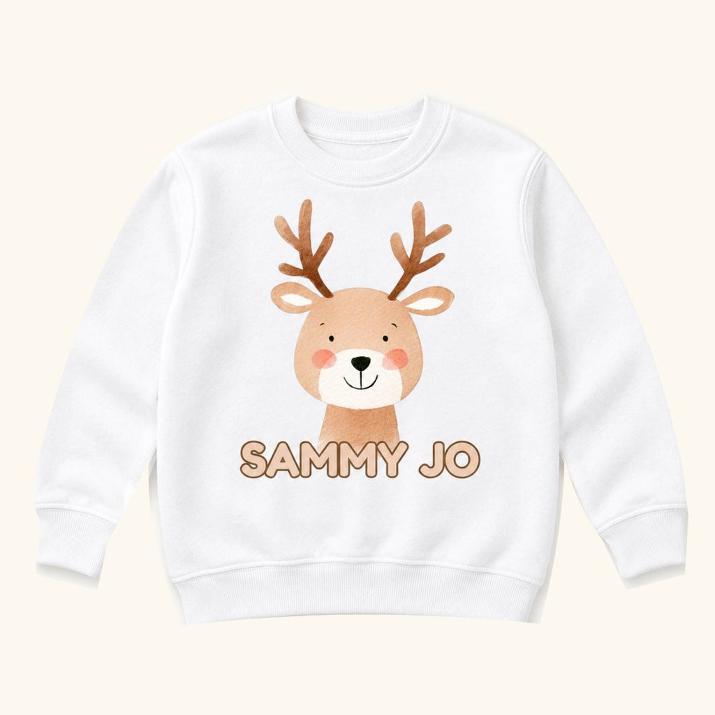 Personalized Reindeer Face — garment mockup or size chart