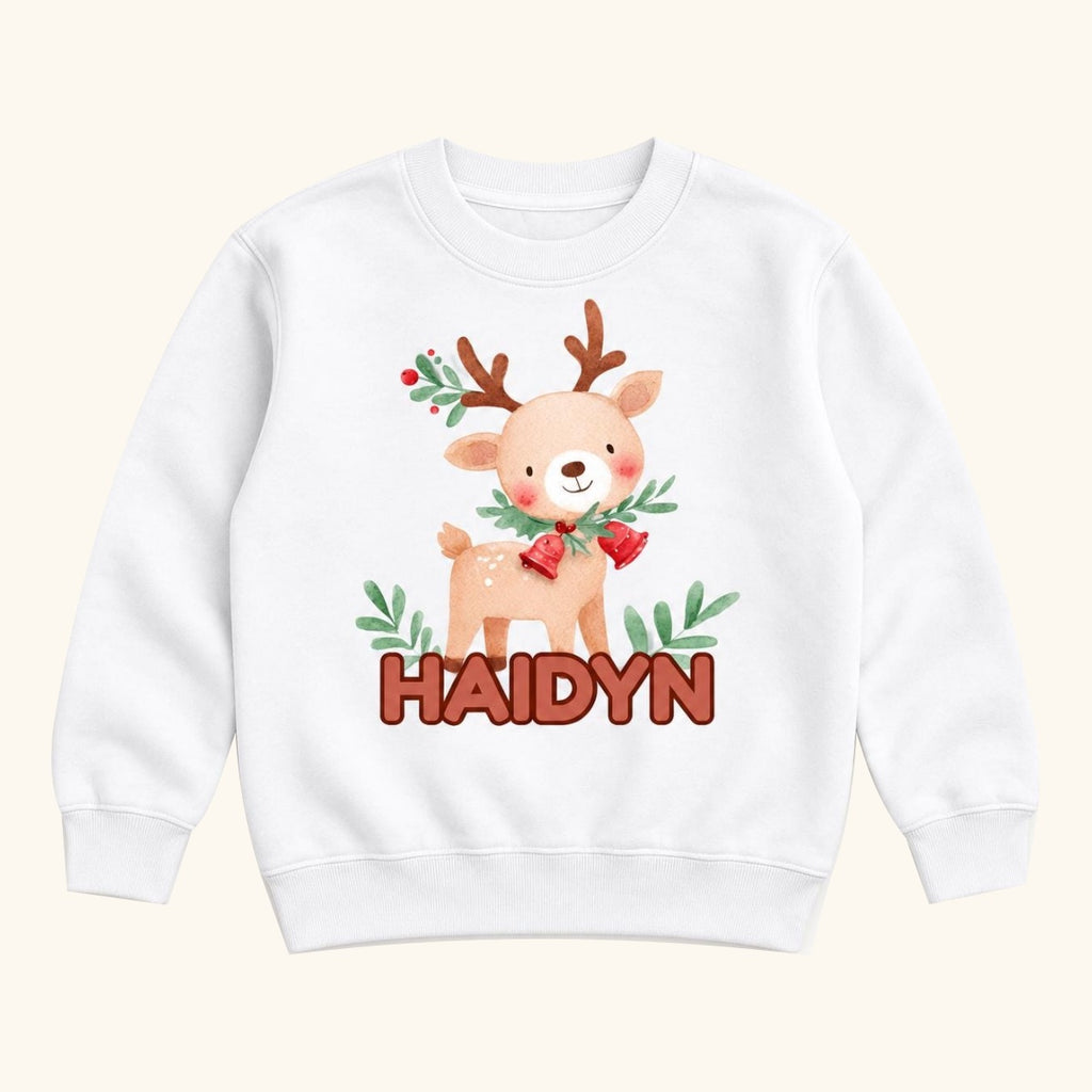 Personalized Christmas Reindeer — garment mockup or size chart