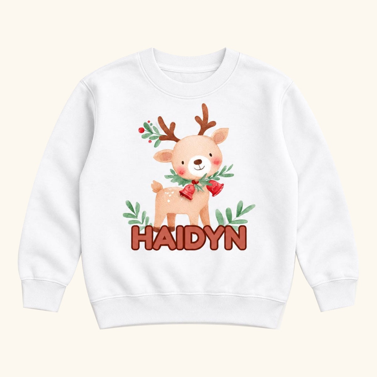 Personalized Christmas Reindeer — garment mockup or size chart