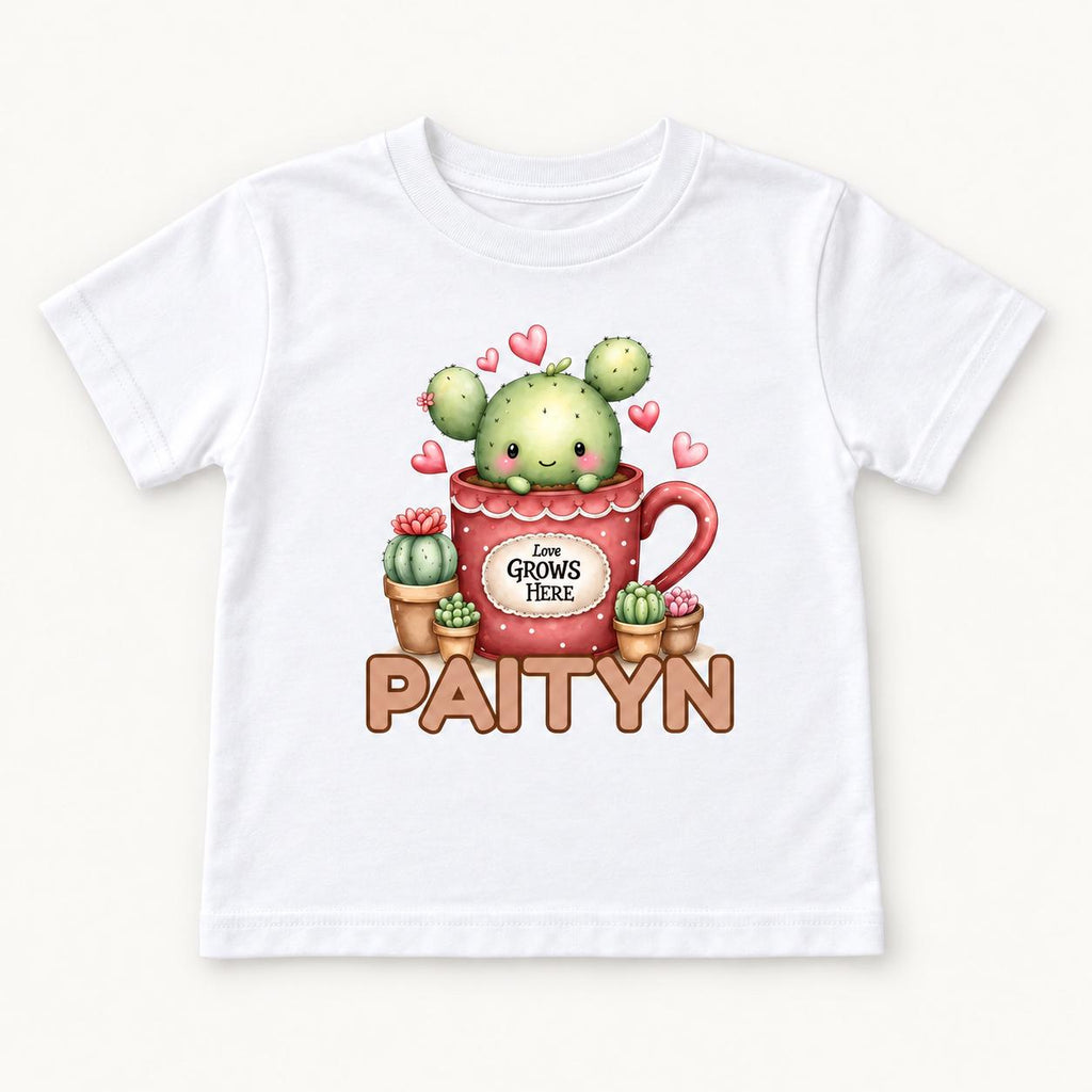 Personalized Cactus — Love Grows Here Succulent Mug Custom Name — garment mockup or size chart