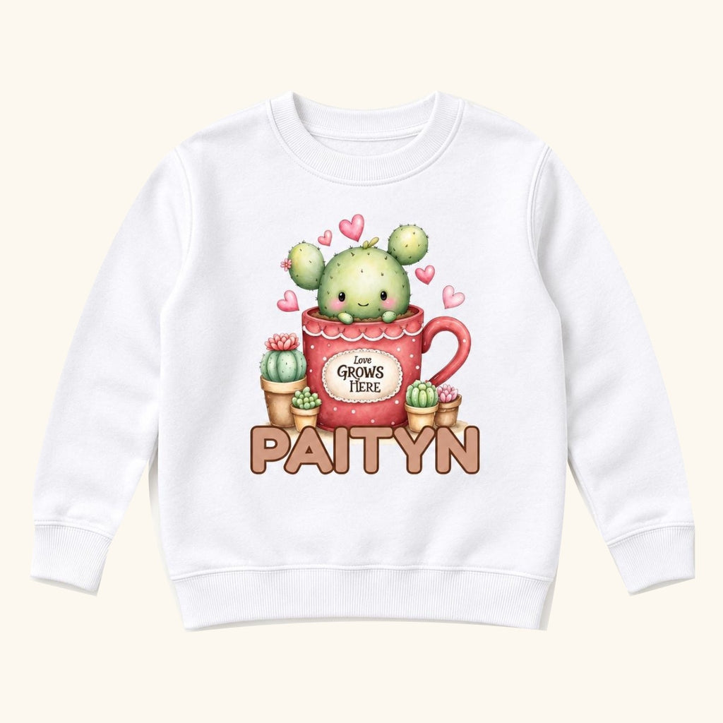 Personalized Cactus — Love Grows Here Succulent Mug Custom Name — garment mockup or size chart