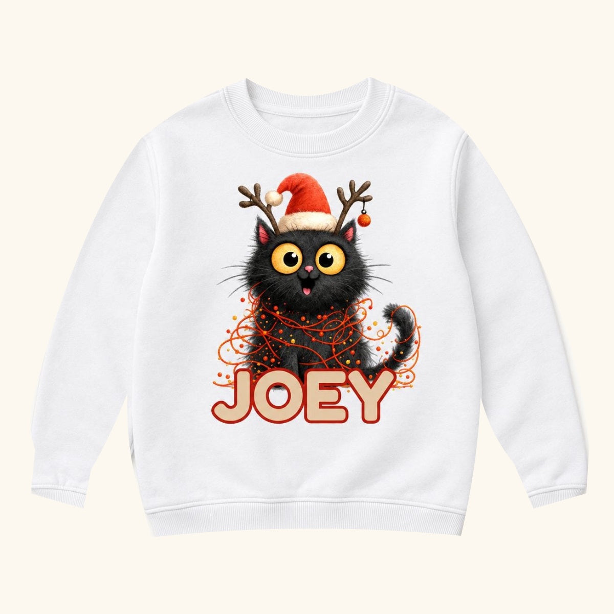 Personalized Santa Reindeer Cat — garment mockup or size chart