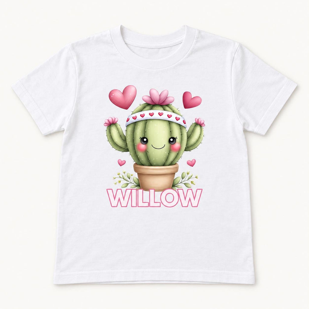 Personalized Cactus — Pink Hearts Succulent Custom Name Graphic — garment mockup or size chart