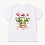 Personalized Cactus — Pink Hearts Succulent Custom Name Graphic — garment mockup or size chart