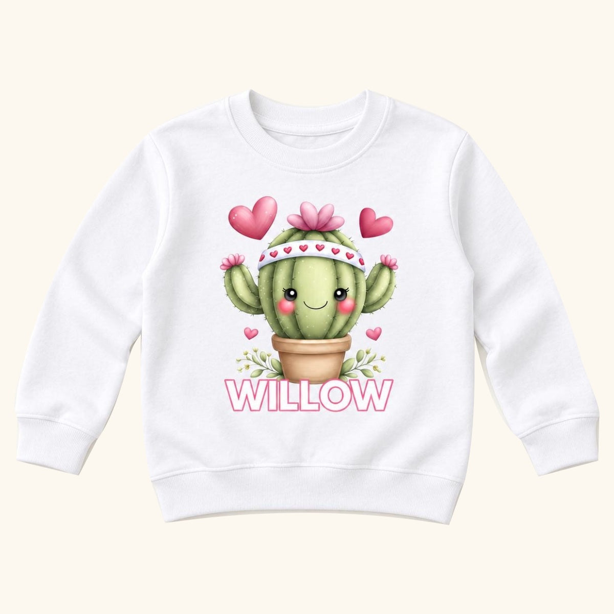 Personalized Cactus — Pink Hearts Succulent Custom Name Graphic — garment mockup or size chart