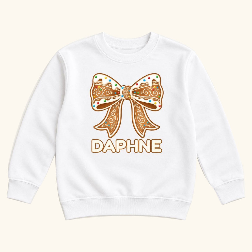Personalized Gingerbread Bow — garment mockup or size chart
