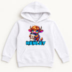 Personalized Highland Cow — Custom Name Colorful Cow with Daisy Coffee Cup — garment mockup or size chart