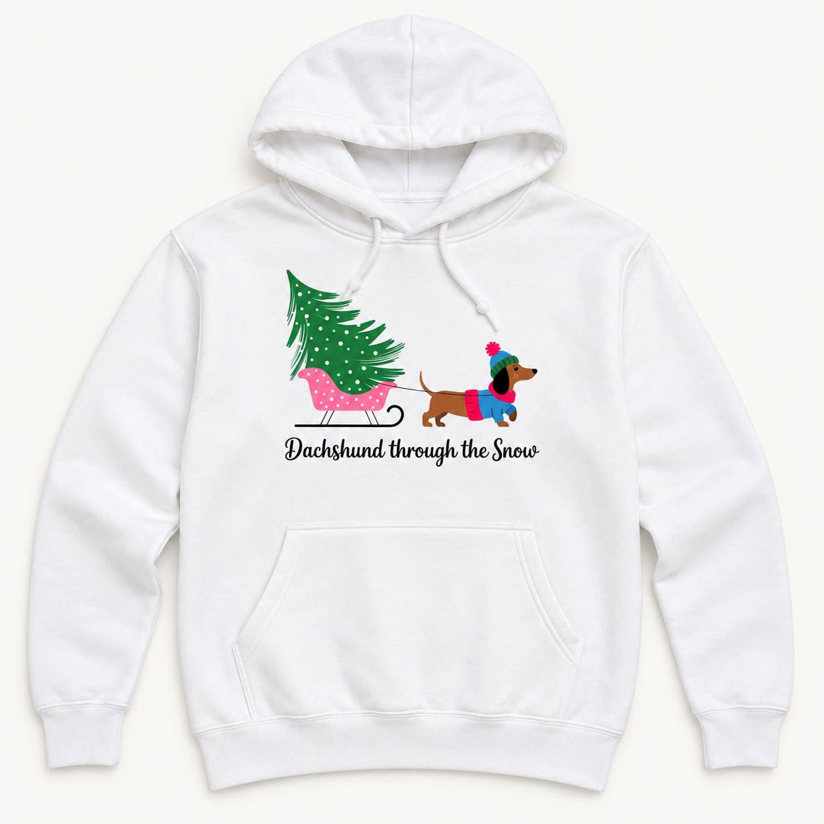 Dachshund Through the Snow Christmas — garment mockup or size chart