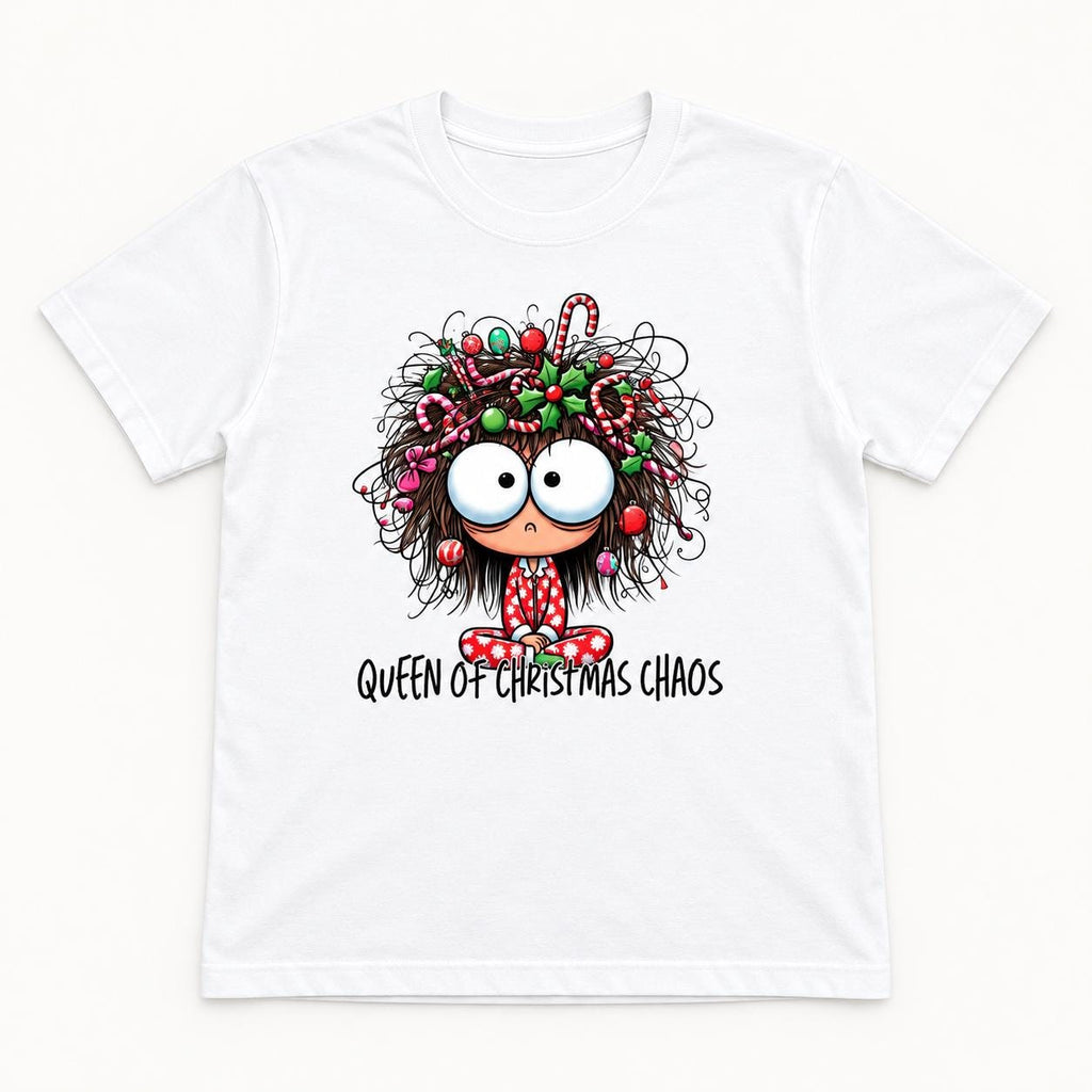 Queen of Christmas Chaos — garment mockup or size chart