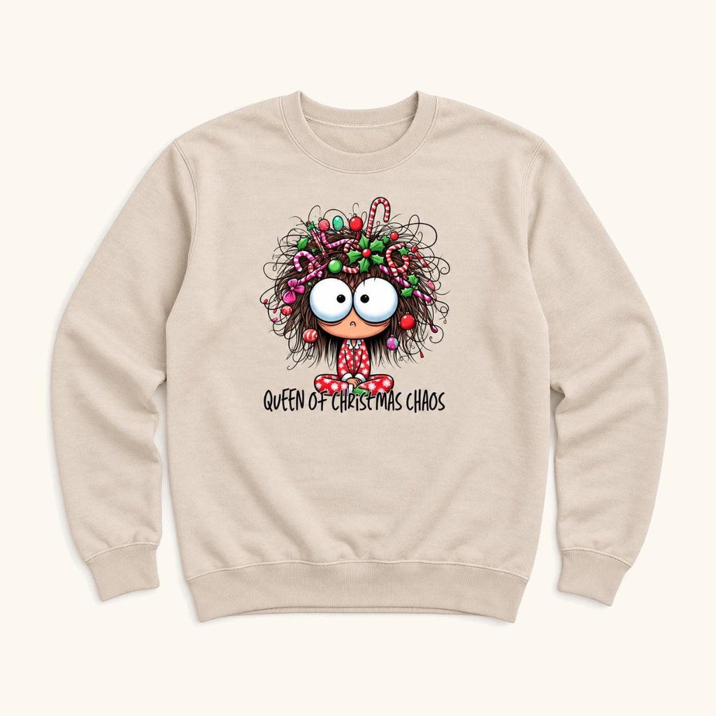 Queen of Christmas Chaos — garment mockup or size chart