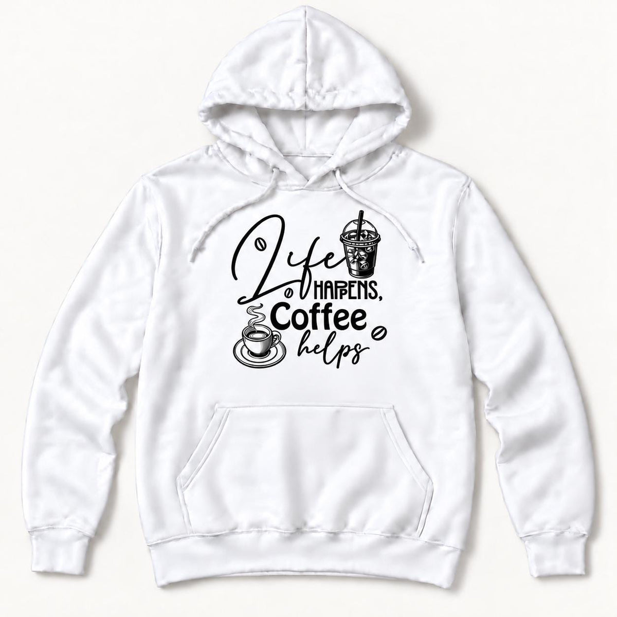 Life Happens Coffee Helps — garment mockup or size chart