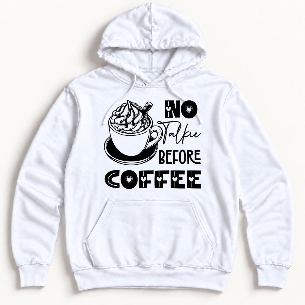 No Talkie Before Coffee — garment mockup or size chart