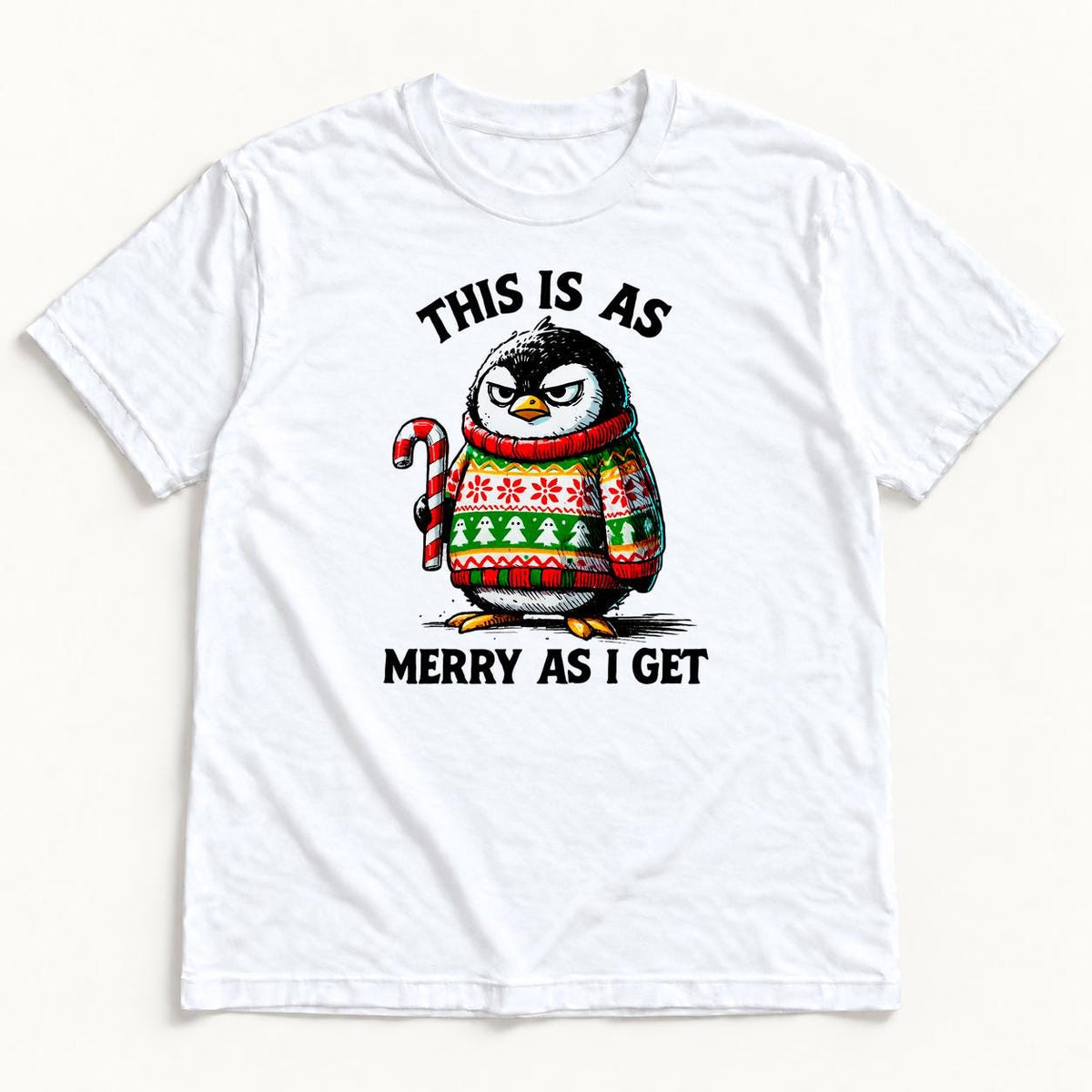 This Is As Merry As I Get Penguin — garment mockup or size chart
