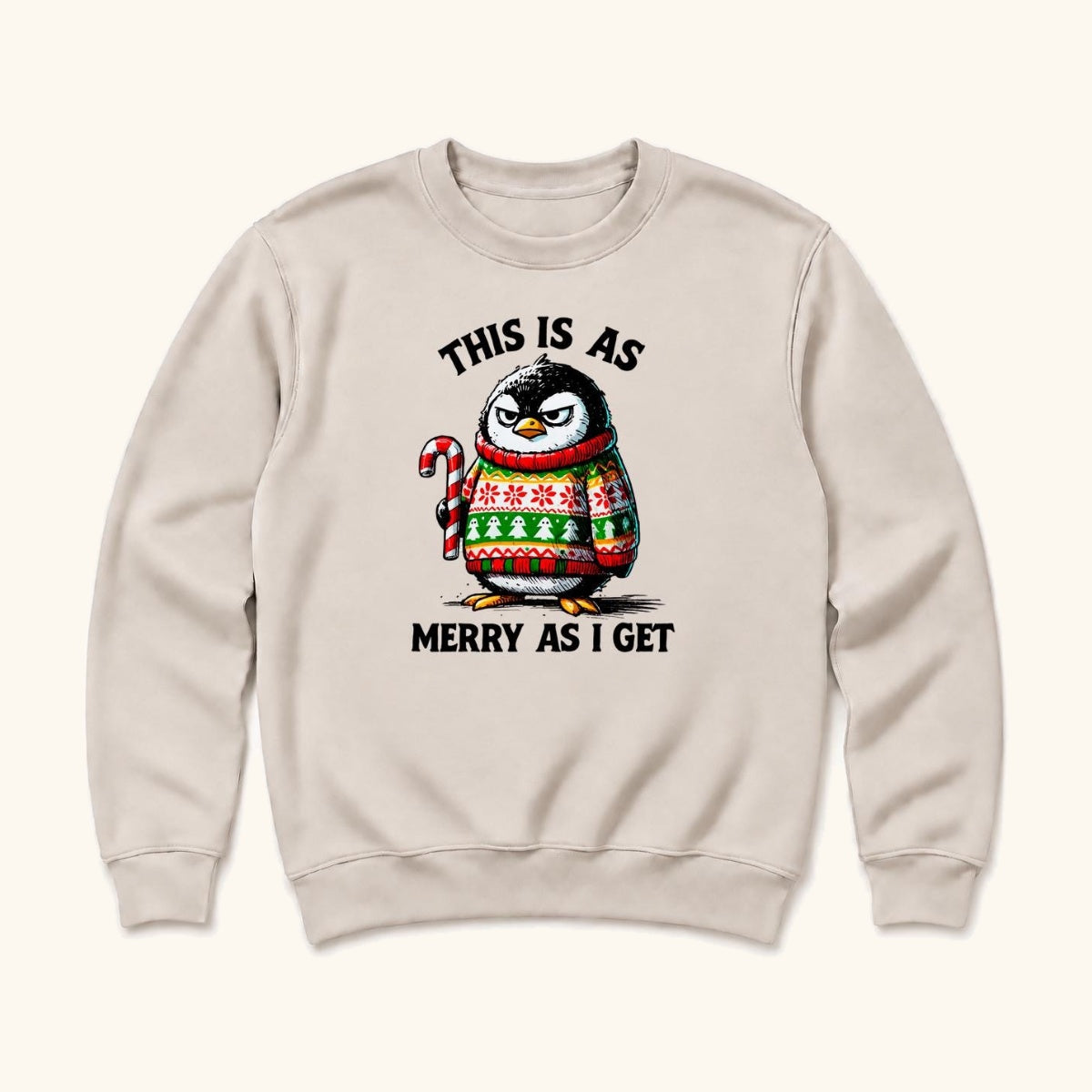 This Is As Merry As I Get Penguin — garment mockup or size chart