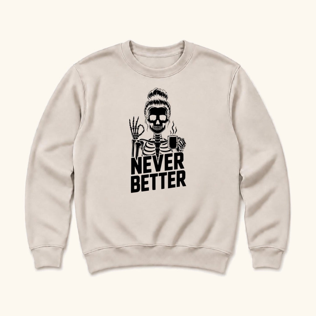 Never Better Skeleton — garment mockup or size chart