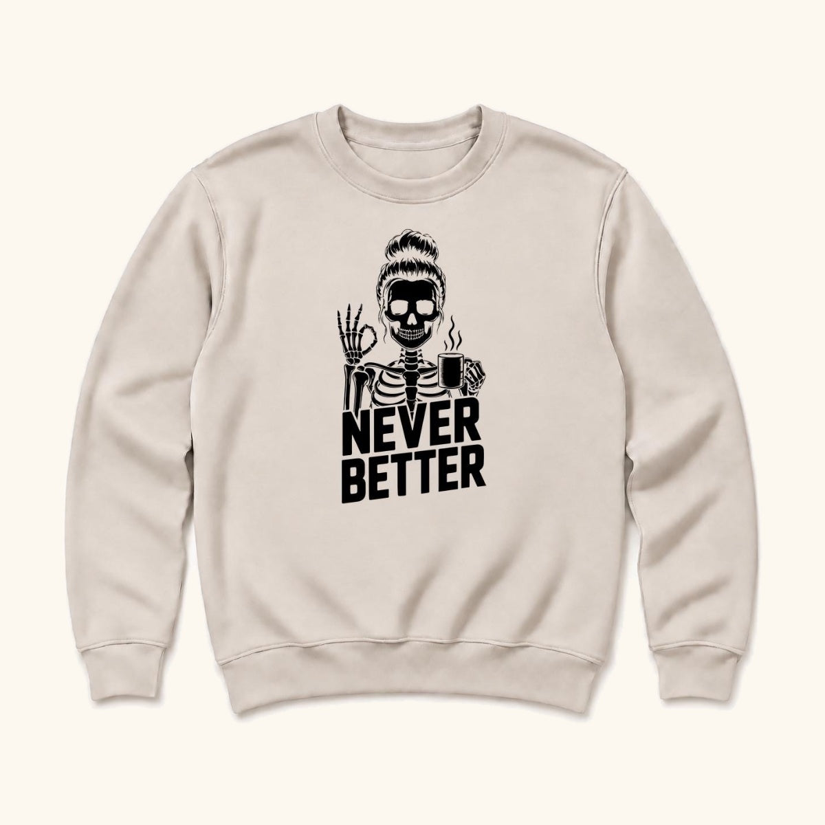 Never Better Skeleton — garment mockup or size chart