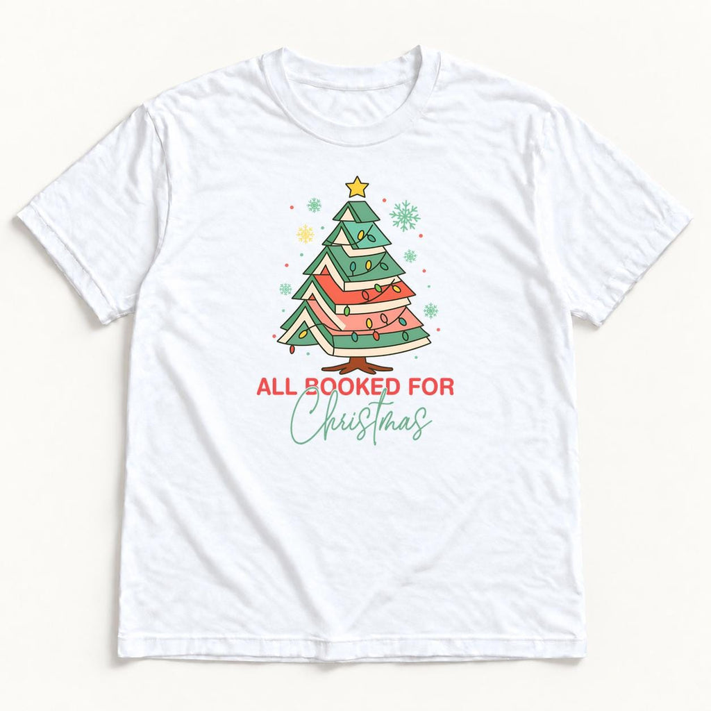 All Booked for Christmas — garment mockup or size chart