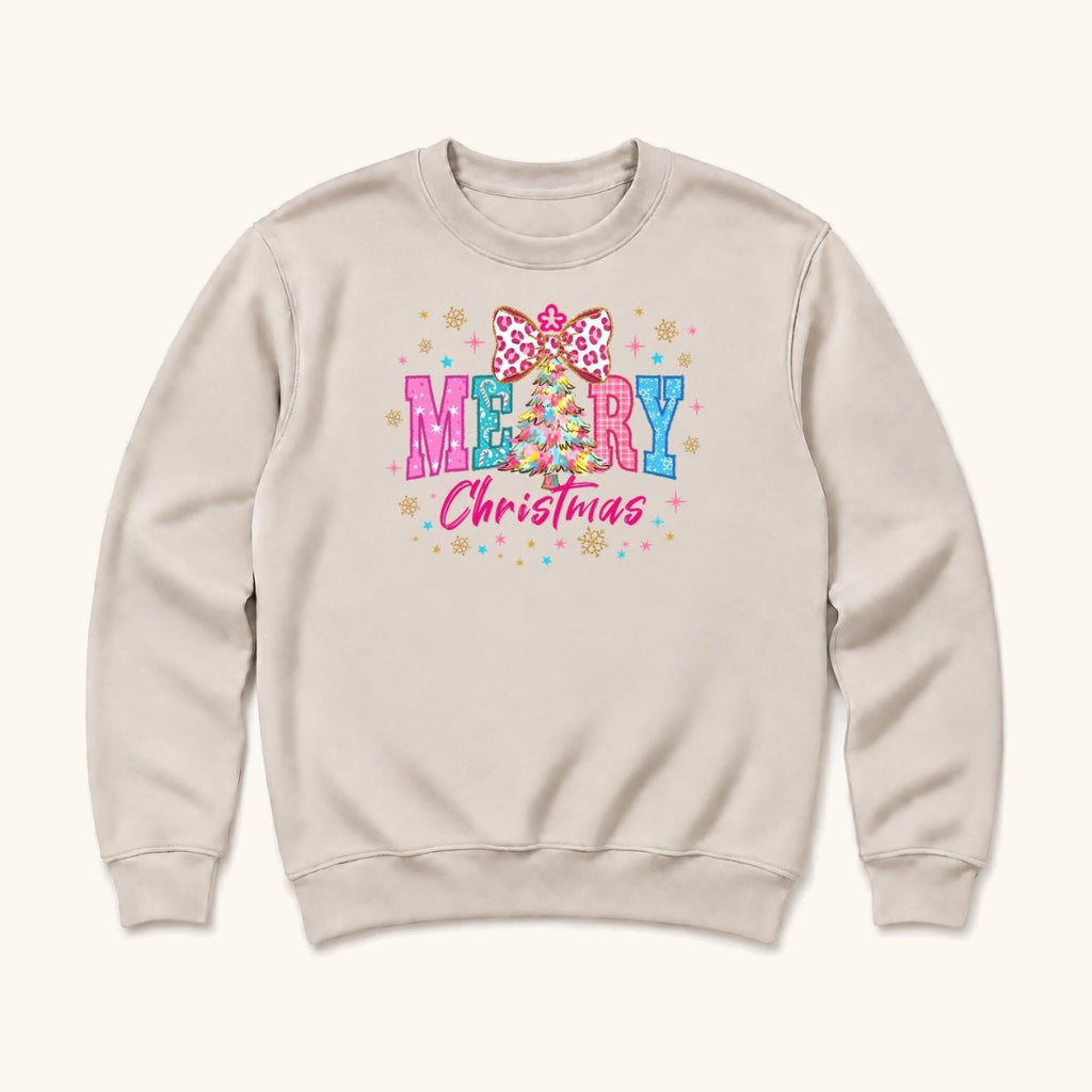 Merry Christmas Pink Leopard Bow — garment mockup or size chart