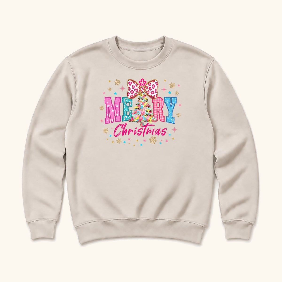 Merry Christmas Pink Leopard Bow — garment mockup or size chart