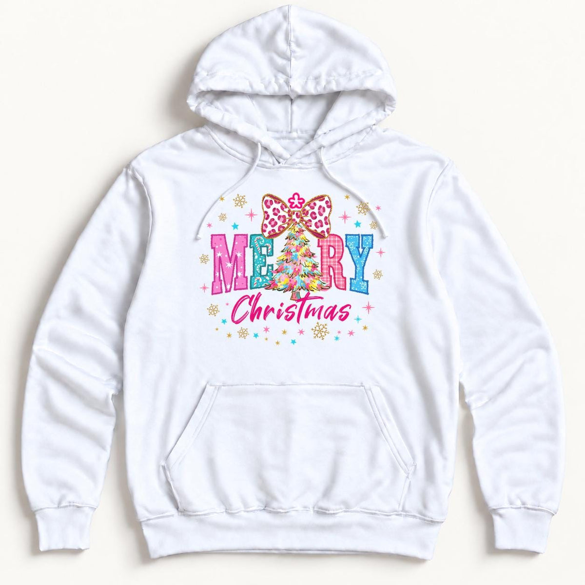 Merry Christmas Pink Leopard Bow — garment mockup or size chart