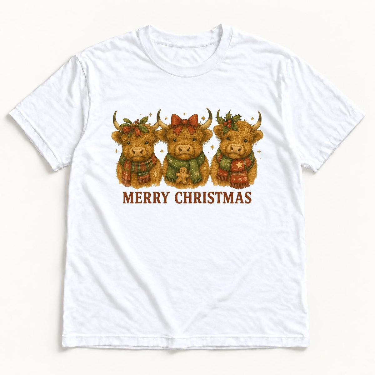 Merry Christmas Highland Cow — garment mockup or size chart