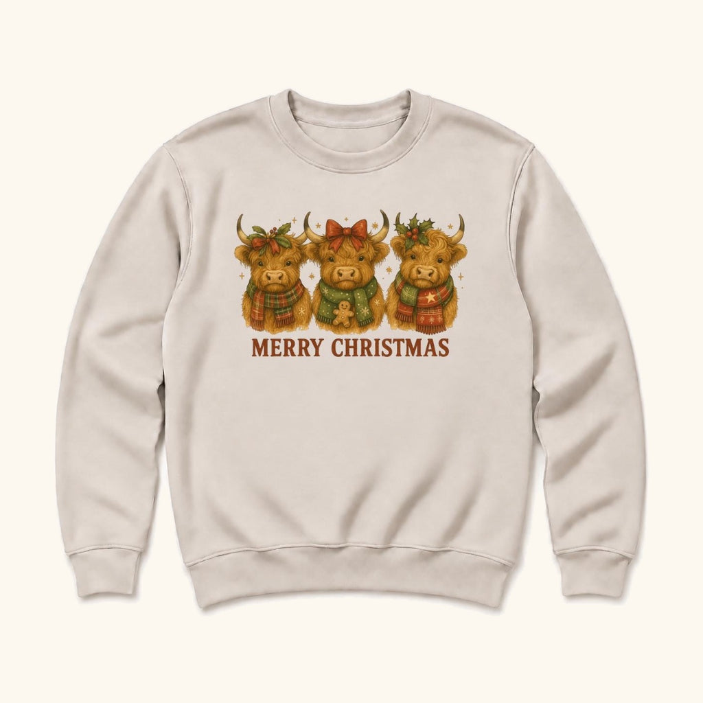 Merry Christmas Highland Cow — garment mockup or size chart