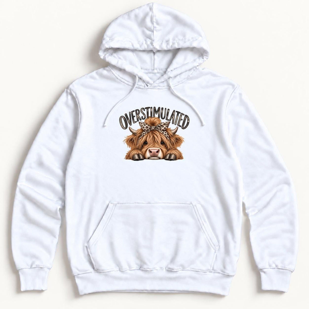 Overstimulated Highland Cow — garment mockup or size chart
