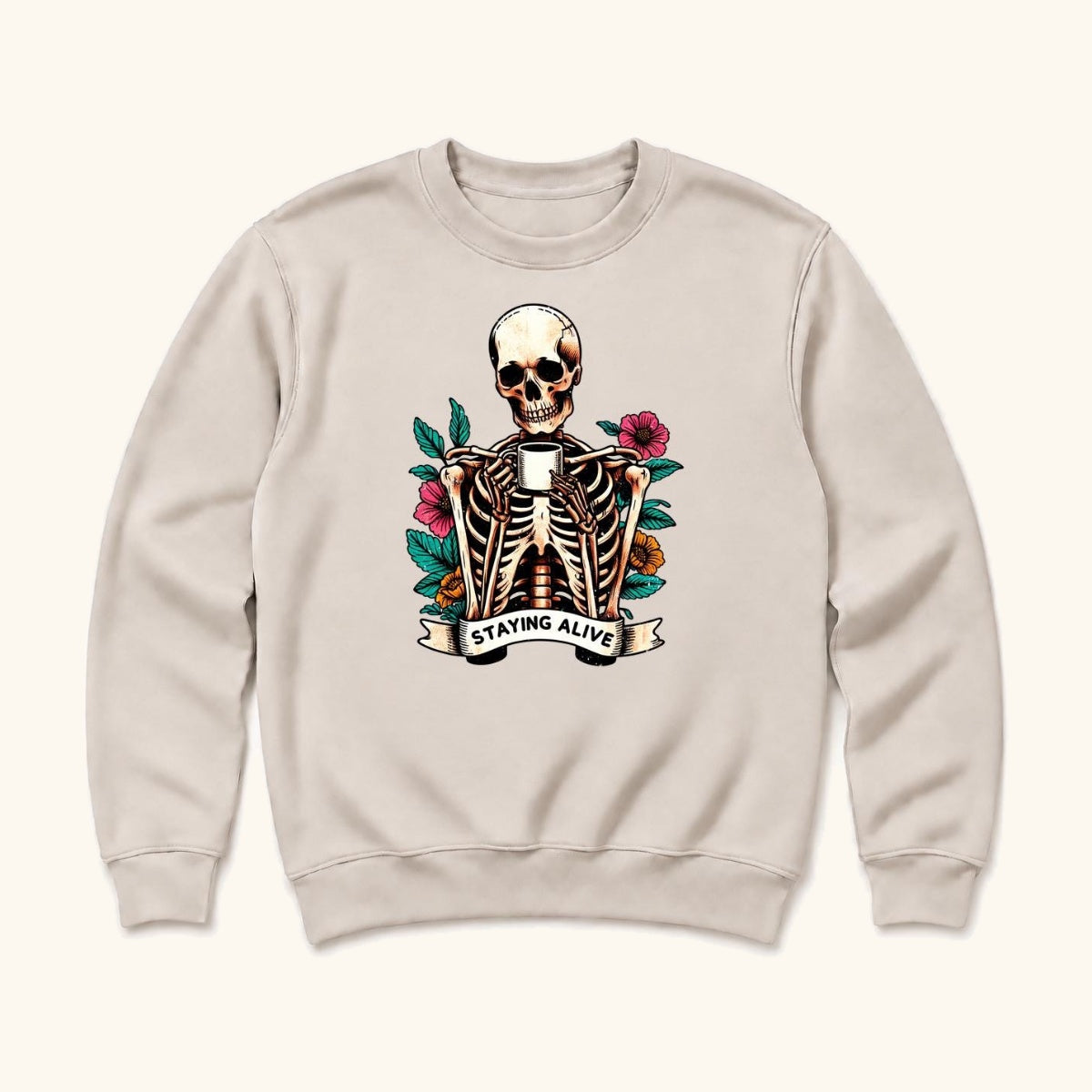 Staying Alive Skeleton — garment mockup or size chart