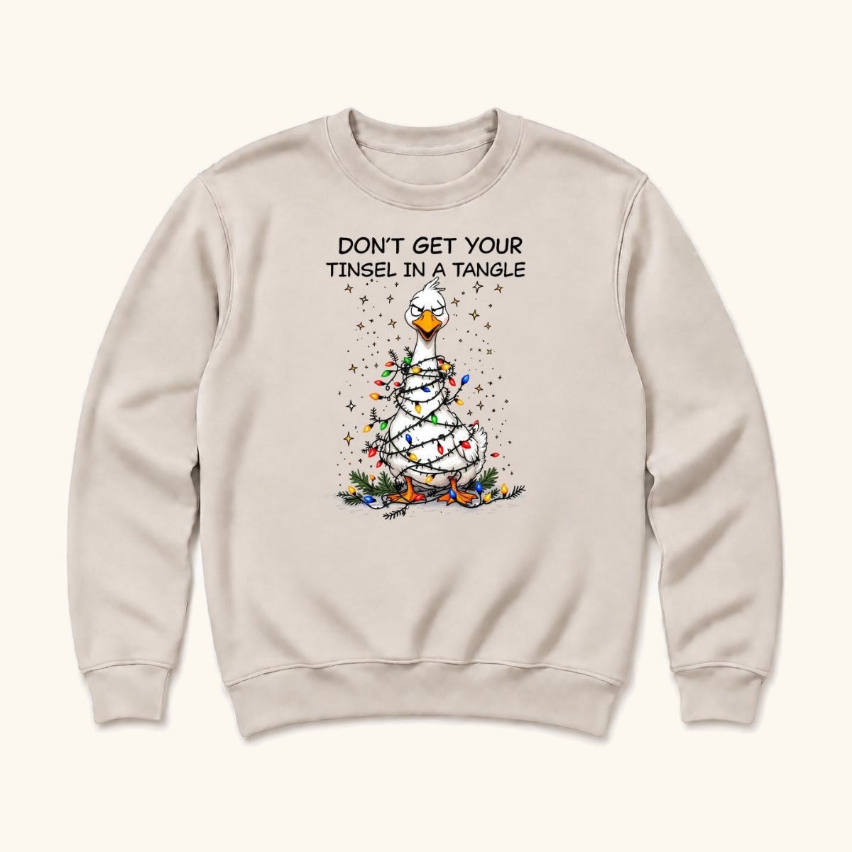 Don't Get Your Tinsel in a Tangle Duck — garment mockup or size chart