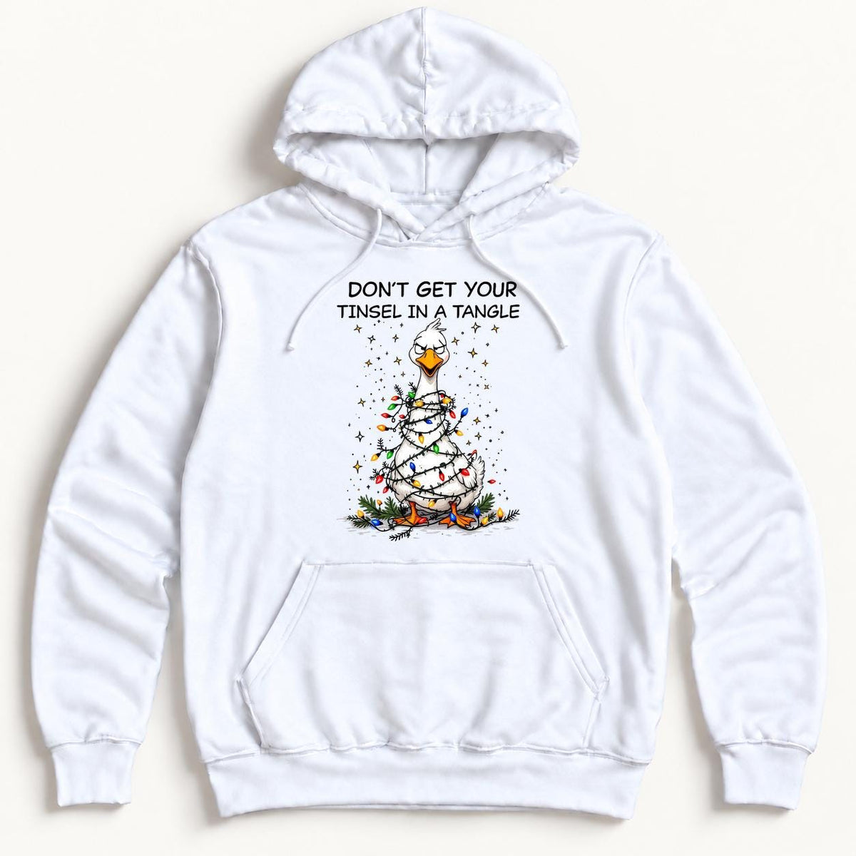 Don't Get Your Tinsel in a Tangle Duck — garment mockup or size chart