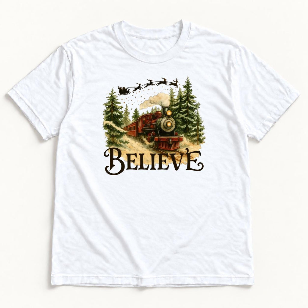 Believe Christmas Train — garment mockup or size chart