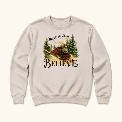 Believe Christmas Train — garment mockup or size chart