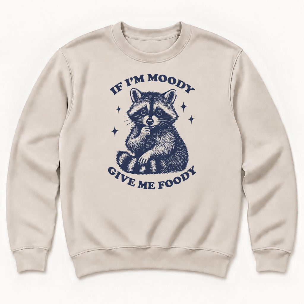 If I'm Moody Give Me Foody Raccoon — garment mockup or size chart