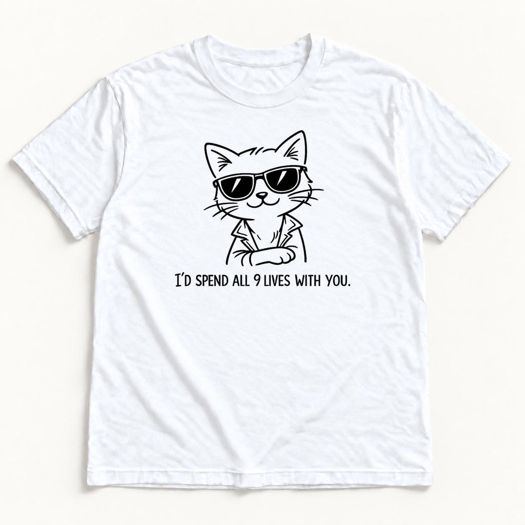 I'd Spend All 9 Lives With You Cat — garment mockup or size chart