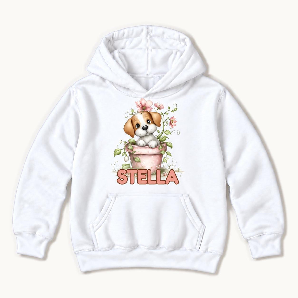 Personalized Puppy — Cute Beagle in Pink Flowerpot — garment mockup or size chart