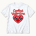 Coolest Valentine — Red Heart with Pink Sunglasses — garment mockup or size chart