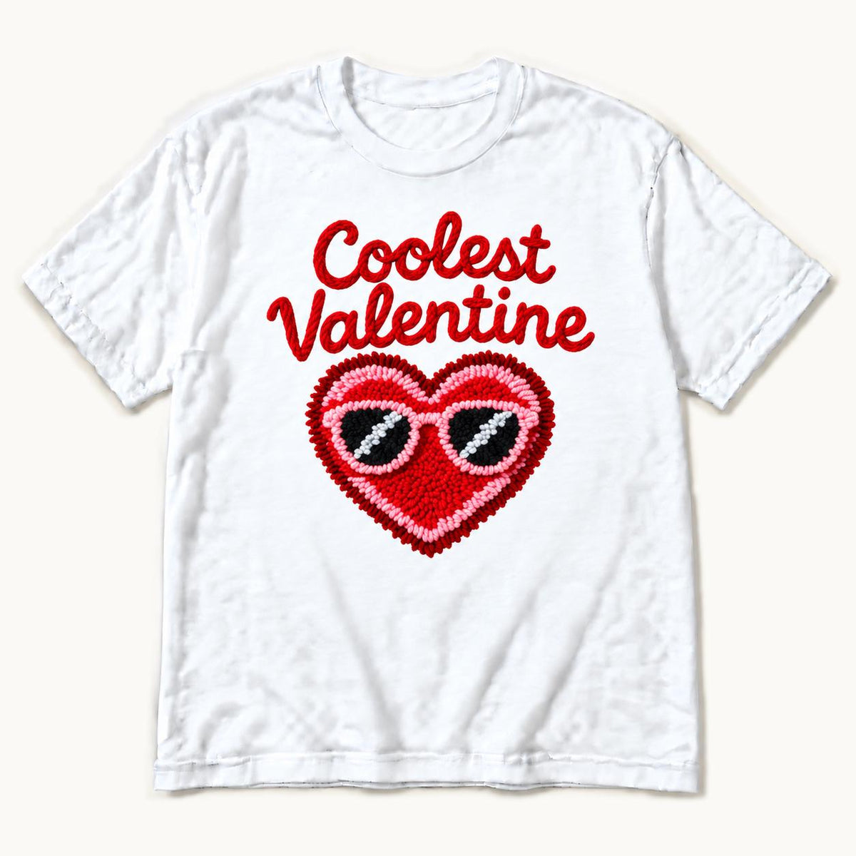 Coolest Valentine — Red Heart with Pink Sunglasses — garment mockup or size chart