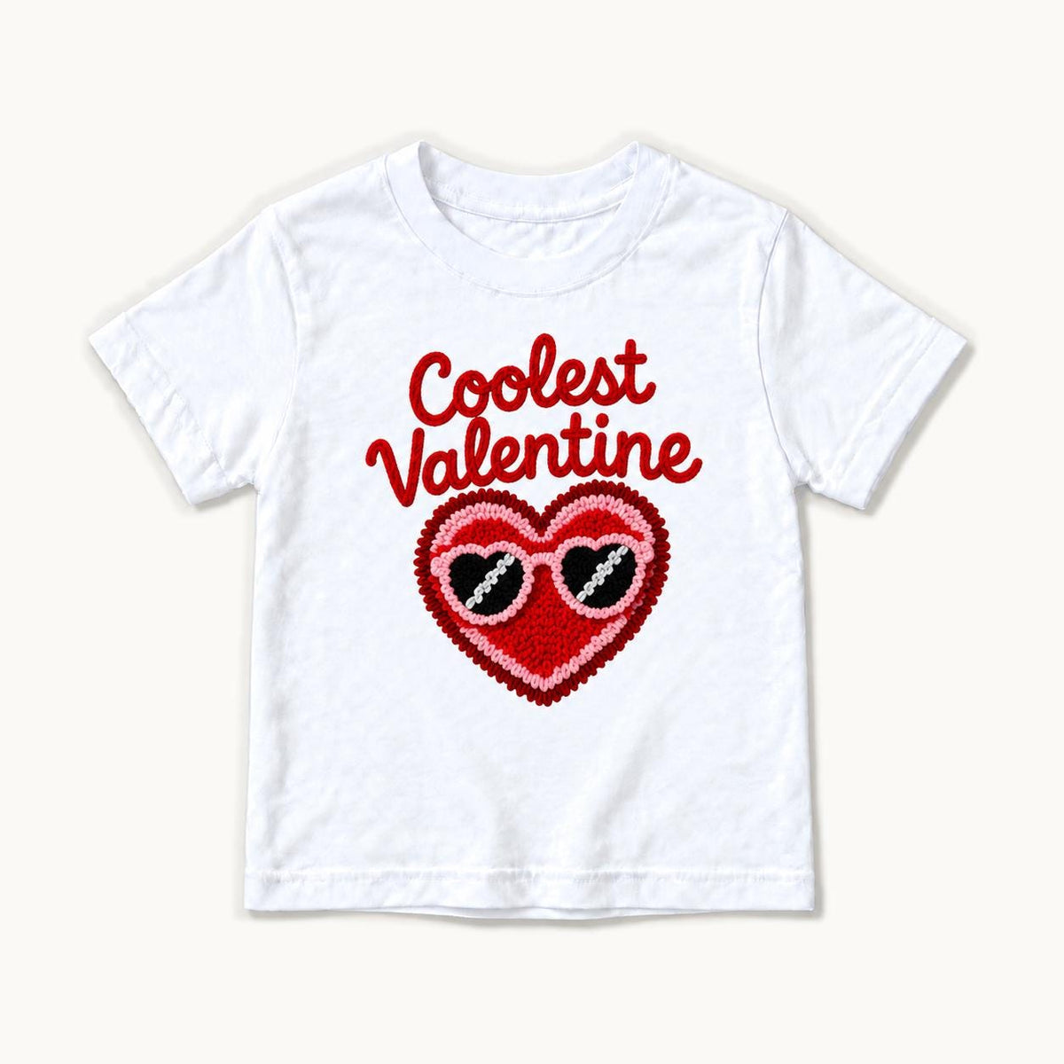Coolest Valentine — Red Heart with Pink Sunglasses — garment mockup or size chart