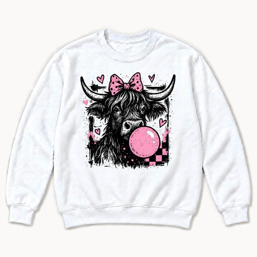Highland Cow Bubblegum — garment mockup or size chart