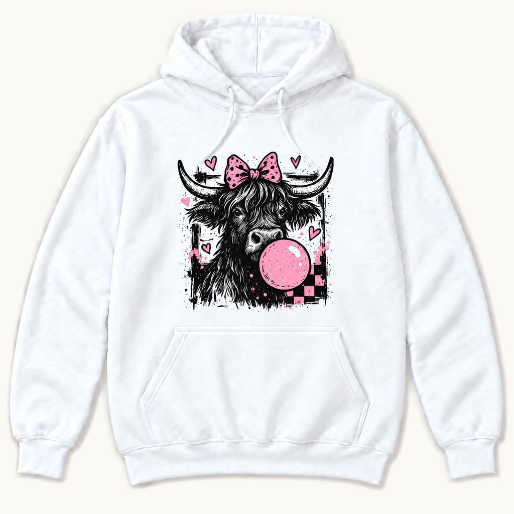 Highland Cow Bubblegum — garment mockup or size chart