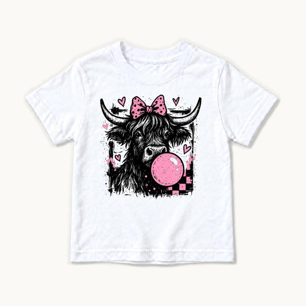 Highland Cow Bubblegum — garment mockup or size chart