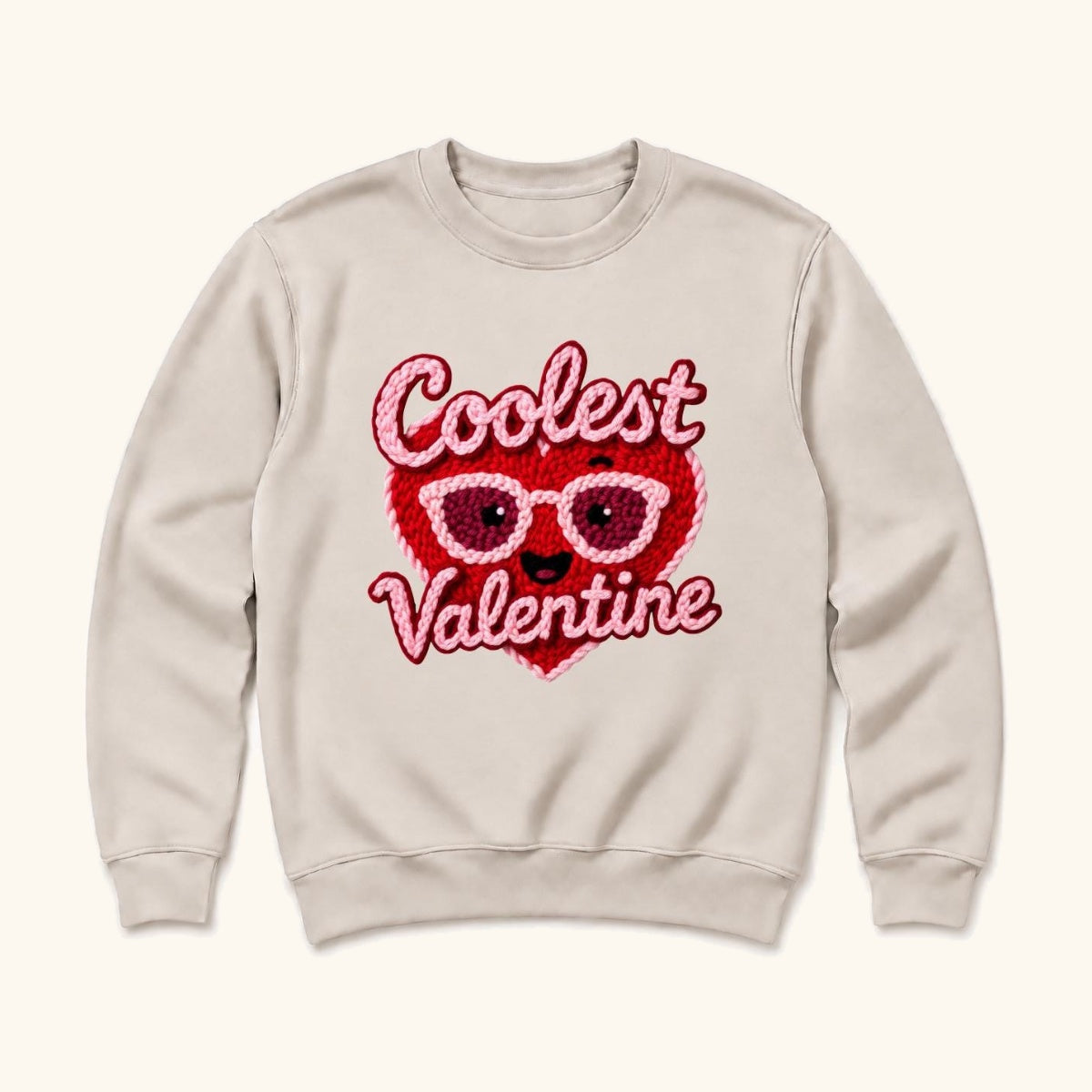 Coolest Valentine — Smiling Red Heart with Pink Glasses — garment mockup or size chart