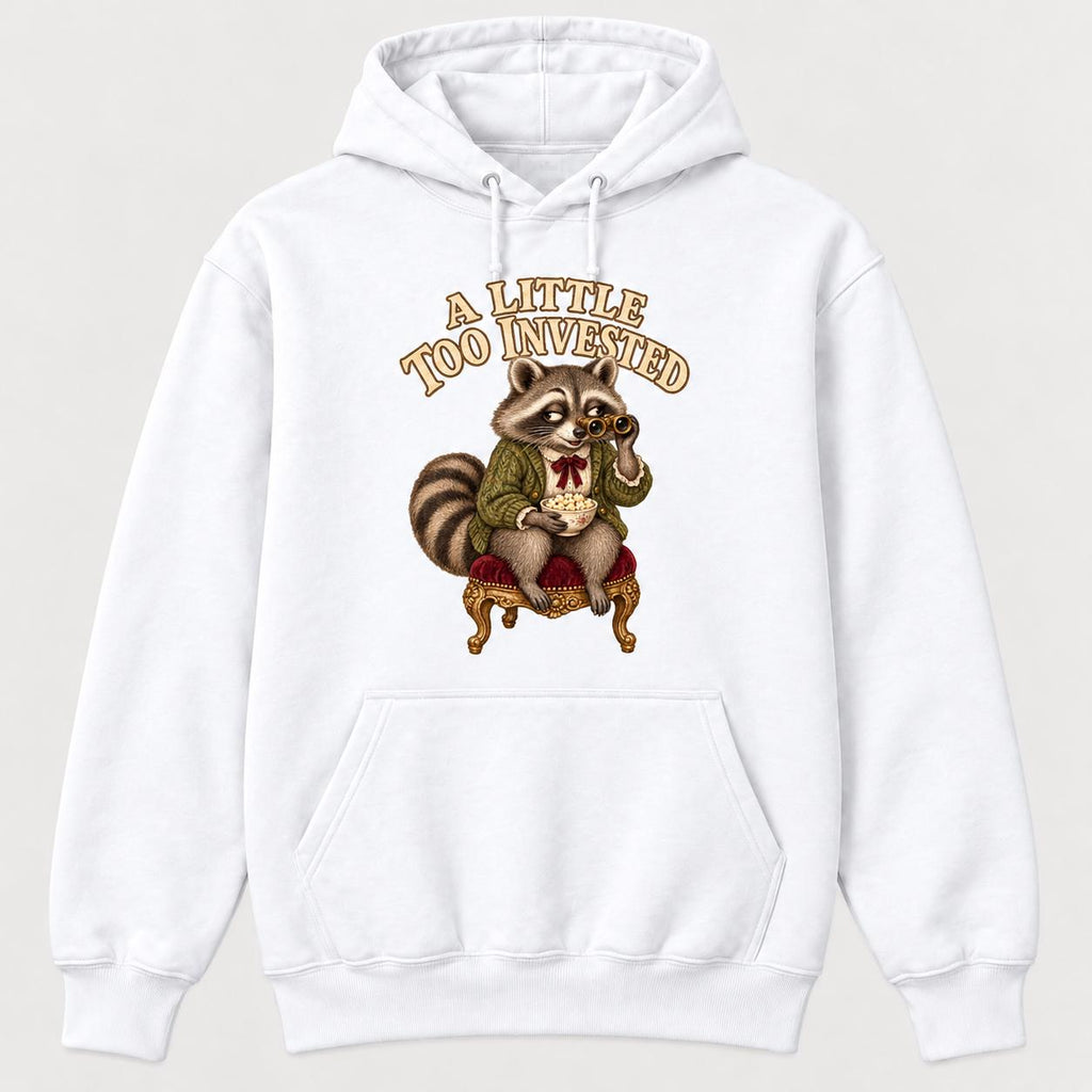 A Little Too Invested Raccoon — garment mockup or size chart