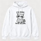I'm Here You're Welcome Raccoon — garment mockup or size chart