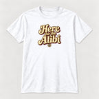 Here For The Alibi Retro — garment mockup or size chart