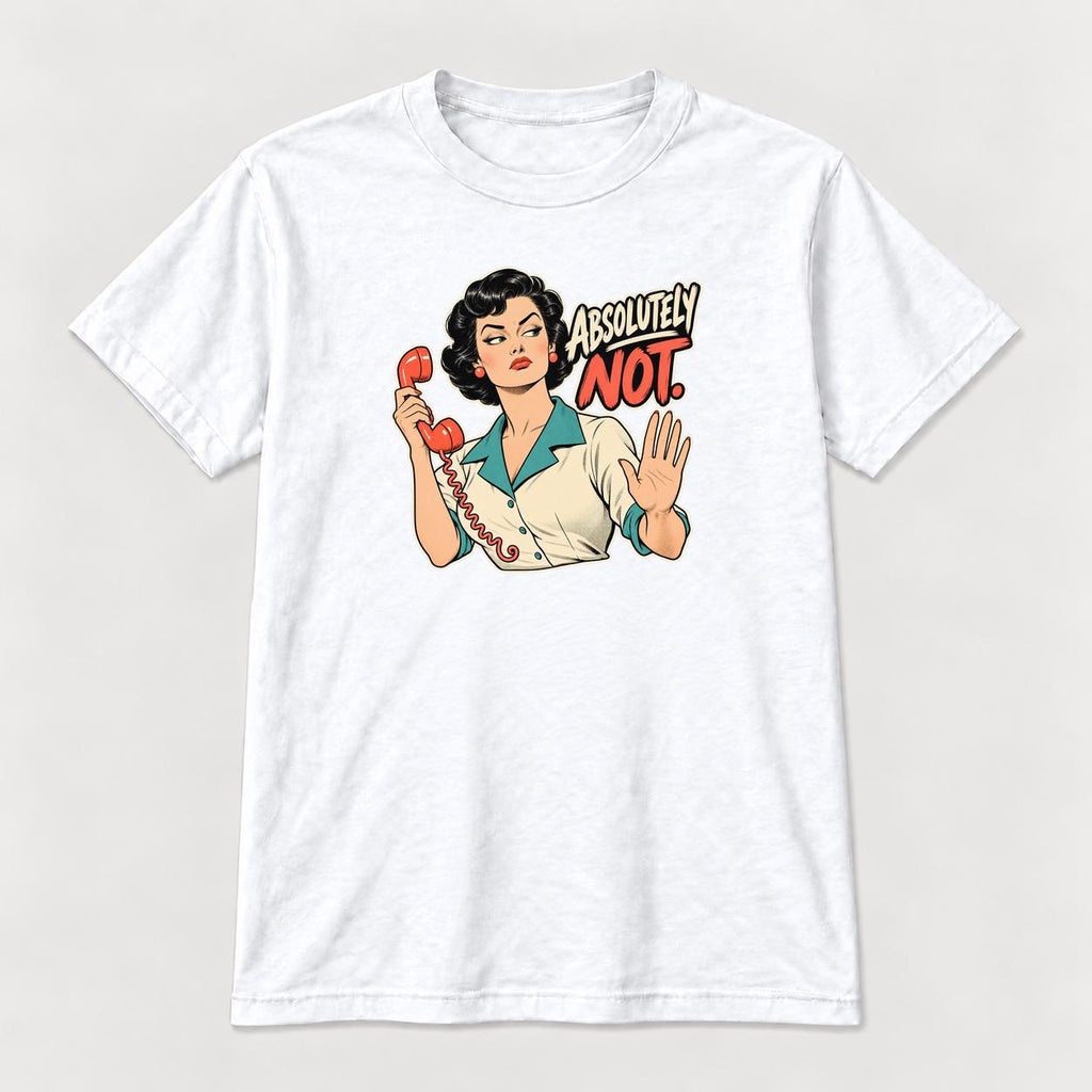 Absolutely Not Retro Comic Woman — garment mockup or size chart