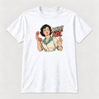 Absolutely Not Retro Comic Woman — garment mockup or size chart